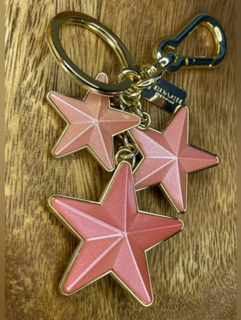 Coach Y2K Pink Acrylic 3D Star Bag Charm Keychain Gold Tone